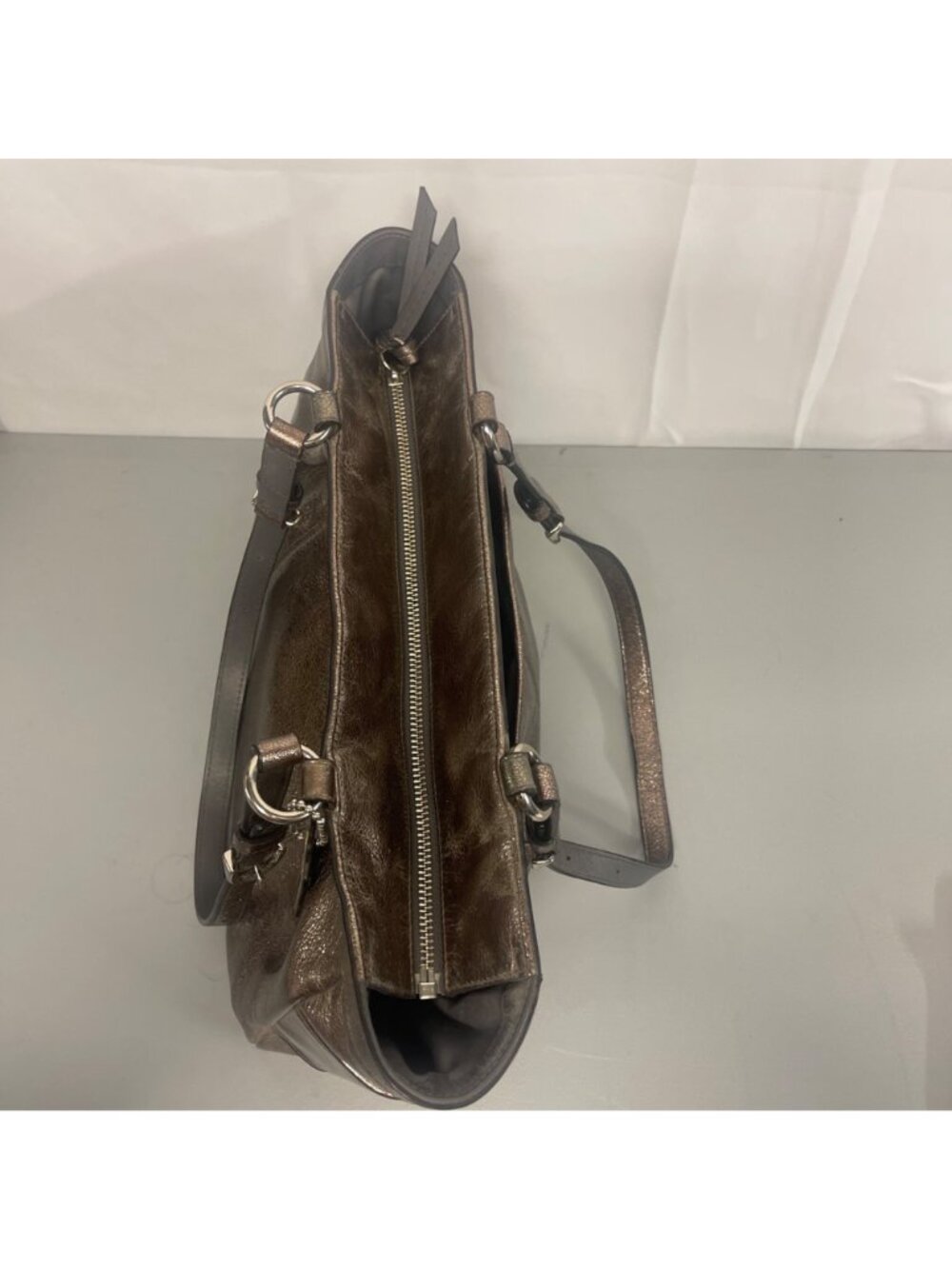 Coach Gallery F17721 Metallic Pewter Leather East West Tote Shoulder Bag Purse - Picture 7 of 16